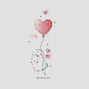 May include: A white ghost holding a red heart balloon with a string of small red hearts floating around it. The ghost is smiling and has a small red heart in its hand. The text "@svetlaja_maj" is at the bottom of the image.