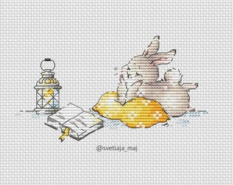 Bunny with book cross stitch pattern