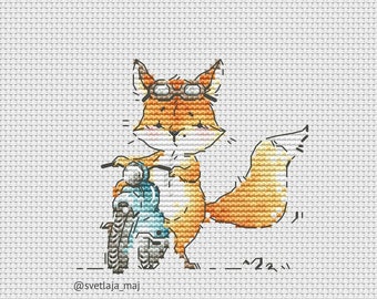 Patrón de punto de cruz de motociclista zorro