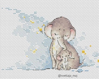 Mother elephant with baby cross stitch pattern
