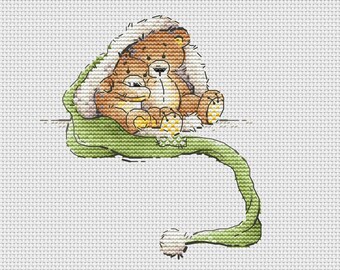 Toy bears in green hat cross stitch pattern Christmas cross stitch pair of bears cross stitch Ukraine digital download