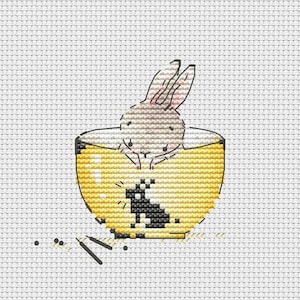 Bunny in the cup cross stitch pattern Ukraine digital download