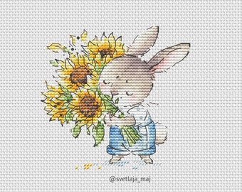Bunny with flowers cross stitch pattern