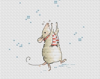 Maus im Schnee Kreuzstichmuster süsses Maus im Schnee Kreuzstichmuster Winterspass Kreuzstichmaus kleine Maus Kreuzstich Schnee Karte