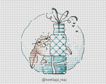 Bunny with gifts cross stitch pattern