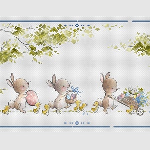 Easter bunnies cross stitch pattern Easter cross stitch pattern Easter ornament cross stitch cute bunny cross stitch bunny with egg