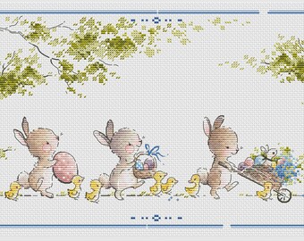 Easter bunnies cross stitch pattern Easter cross stitch pattern Easter ornament cross stitch cute bunny cross stitch bunny with egg