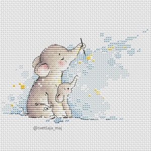 Mom with baby elephant cross stitch pattern