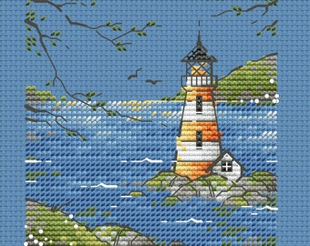 Small lighthouse in the sea cross stitch pattern summer lighthouse view cross stitch Ukraine digital download