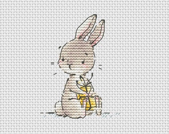Happy birthday baby cross stitch pattern bunny with gift box cross stitch Ukraine digital download