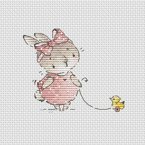 Baby girl cross stitch pattern bunny with pink bow cross stitch Ukraine digital download