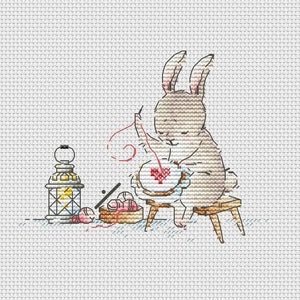 Bunny with embroidery hoop cross stitch pattern Ukraine digital download