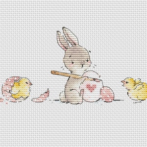Bunny with Easter egg cross stitch pattern bunny with chickens cross stitch pattern Ukraine digital download