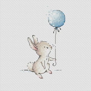 Baby Bunny cross stitch pattern little bunny boy cross stitch bunny with balloon cross stitch Ukraine digital download