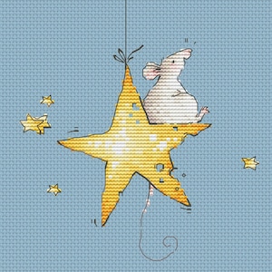 Mouse on the star cross stitch pattern Ukraine digital download