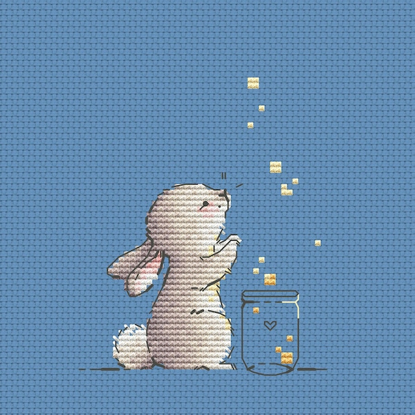 Bunny with stars cross stitch pattern baby cross stitch stars in the jar cross stitch make a wish cross stitch pattern