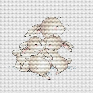 Bunny mom with two kids cross stitch pattern Ukraine digital download