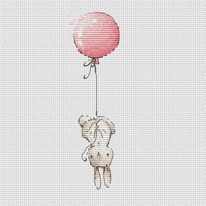 Cross stitch pattern baby girl cross stitch bunny with pink balloon cross stitch baby bunny girl cross stitch newborn girl