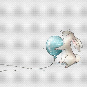 White bunny with blue balloon cross stitch pattern Ukraine digital download