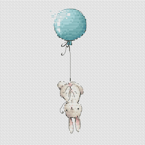 Padrão de ponto cruz bebê menino ponto cruz coelho com balão ponto cruz bebê coelho ponto cruz recém-nascido menino Ucrânia download digital