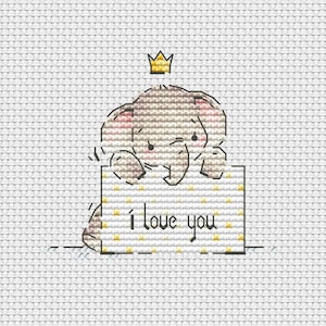 Princess Elephant cross stitch pattern Prince Elephant crpss stitch I love you elephant cross stitch Ukraine digital download