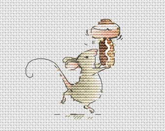 Mouse with candy cross stitch pattern dancing mouse cross stitch kitchen ornament cross stitch Ukraine digital download