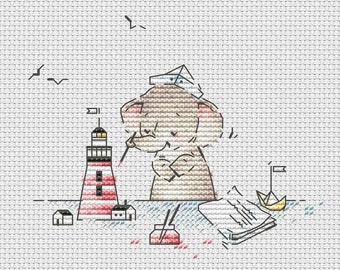 Elephant with lighthouse cross stitch pattern boy elephant cross stitch Ukraine digital download