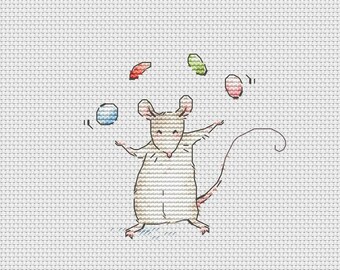 Juggler cross stitch pattern cute mouse cross stitch Ukraine digital download