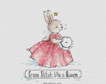 Queen bunny cross stitch pattern