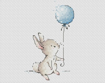 Baby Bunny cross stitch pattern little bunny boy cross stitch bunny with balloon cross stitch Ukraine digital download