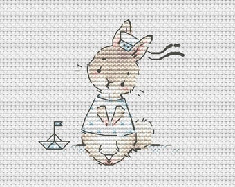 Little sailor cross stitch pattern bunny boy cross stitch boy birthday gift cross stitch Ukraine digital download