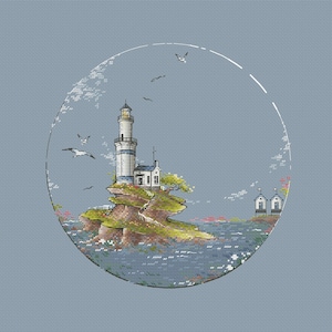 Lighthouse on the rock cross stitch pattern sea view with lighthouse cross stitch lighthouse ornament cross stitch mountain lighthouse