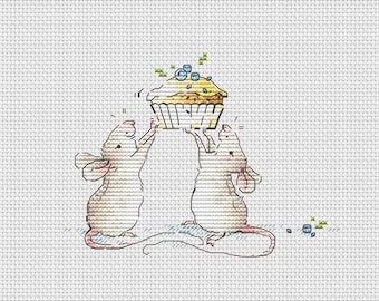 Two mice with cupcake cross stitch pattern Ukraine digital download