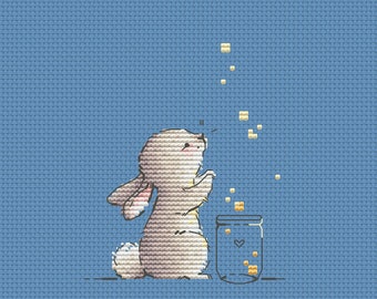 Bunny with stars cross stitch pattern baby cross stitch stars in the jar cross stitch make a wish cross stitch pattern