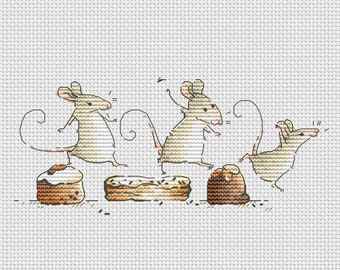 Funny mice with eclair cross stitch pattern hooligan mice cross stitch Ukraine digital download