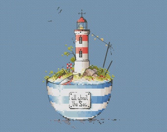 Lighthouse in the cup cross stitch pattern miniature lighthouse cross stitch pattern Ukraine digital download