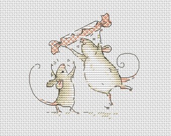 Mice with candy cross stitch pattern two cute mice cross stitch kitchen towels decoration ornament cross stitch Ukraine digital download