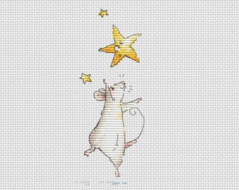 Mouse and star cross stitch pattern