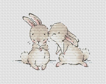 Bunnies in love cross stitch pattern kissing bunnies cross stitch gift for wedding cross stitch pattern Ukraine digital download