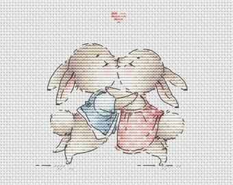 Bunny wedding cross stitch pattern kissing bunnies cross stitch Ukraine digital download