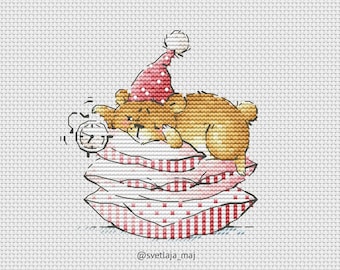 Sleeping baby bear cross stitch pattern