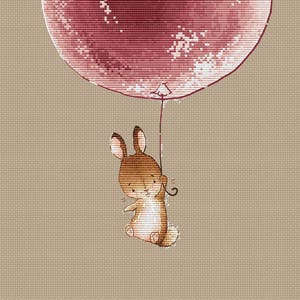 Konijntje met roze ballon Kruissteekpatroon Konijntjespatroon voor pasgeboren meisje Instant download PDF-bestand Konijntjeskruissteekpatroon voor meisje