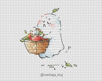 Ghost with apples cross stitch pattern