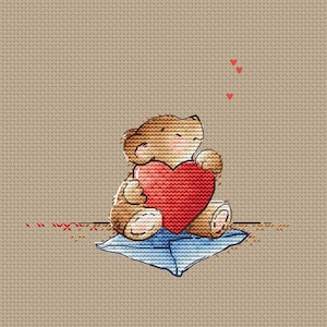 Bear with heart Cross Stitch Pattern Little Bear baby cross stitch Instant download Bear love embroidery chart Cross stitch for nursery