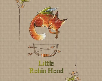 Zorro Robin Hood Patrón de punto de cruz Zorro durmiente punto de cruz Patrón de animales del bosque Punto de cruz para niños Decoración de guardería punto de cruz de zorro
