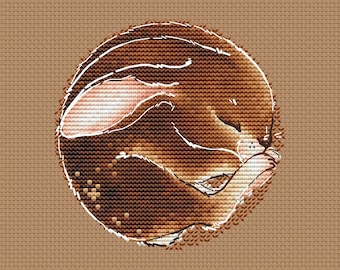 Lapin endormi, point de croix, motif lapin marron, motif pdf, motif lapin, motif lapin au point de croix, point de croix moderne pour bébé