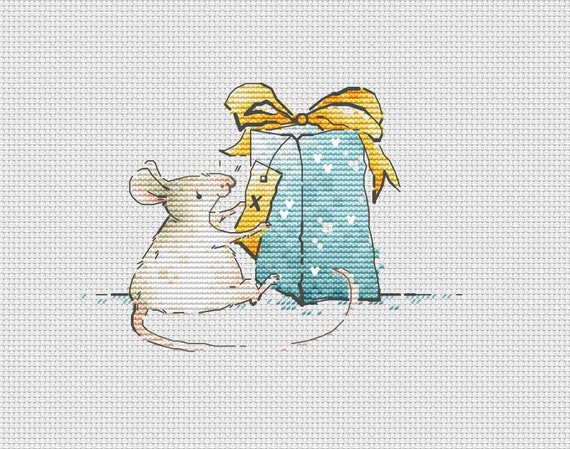 Cross stitch Christmas cross stitch mouse cross stitch Christmas gift cross stitch cute mouse cross stitch birthday card cross stitch gift