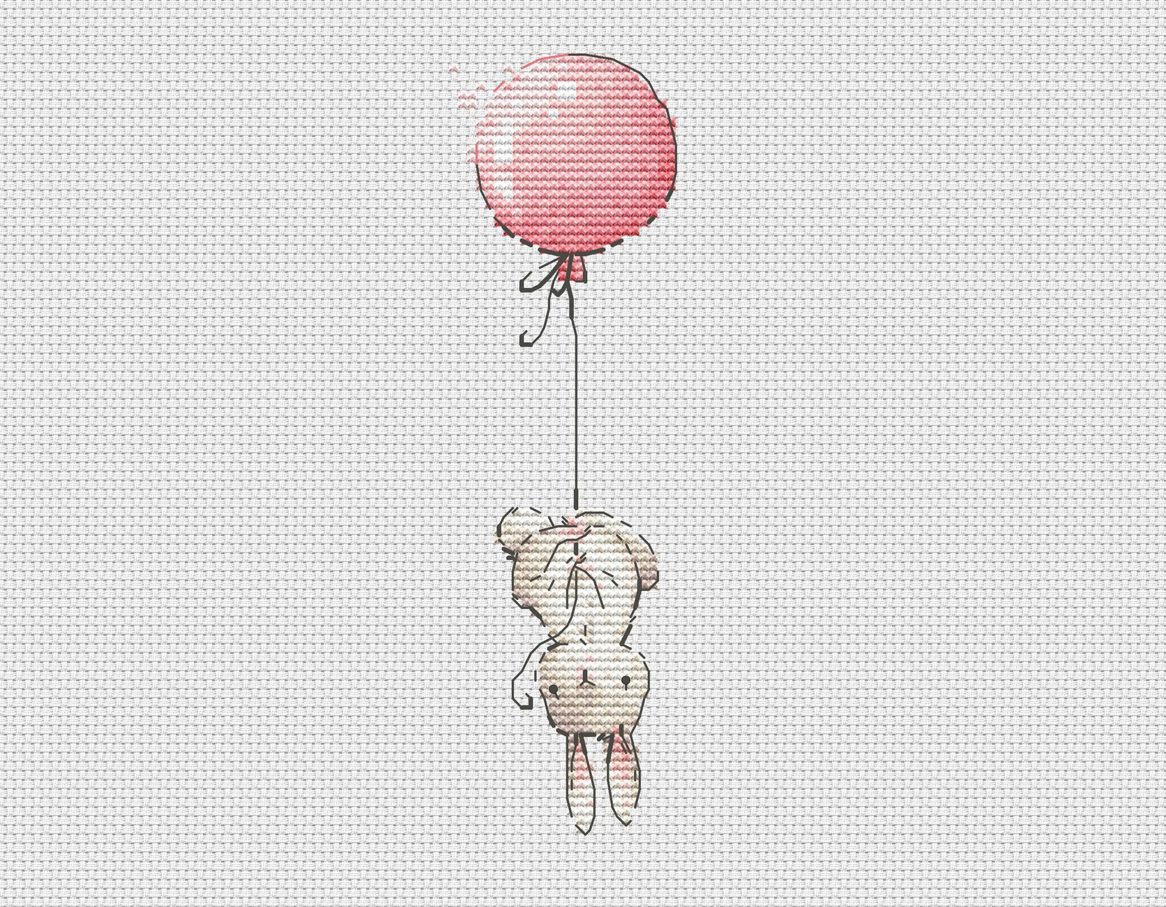 Cross stitch pattern baby girl cross stitch bunny with pink balloon cross stitch baby bunny girl cross stitch newborn girl