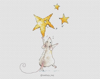 Baby mouse with star cross stitch pattern