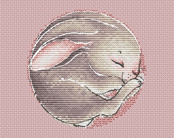 Sleeping Bunny Cross Stitch Pattern Round shape design Small pattern Bunny Easy cross sitch chart Modern cross stitch for baby